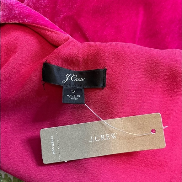 J. Crew fuchsia pink velvet double v-neck fabric ribbon straps tank top size S - Picture 7 of 11